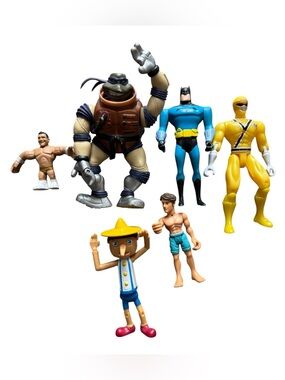 6pc Loose Action Figure Lot TMNT Batman Rangers WWE Pinocchio